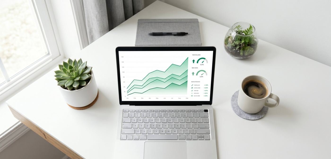 Panel de métricas en tiempo real con tendencia de crecimiento, gestionado por 5INKO
